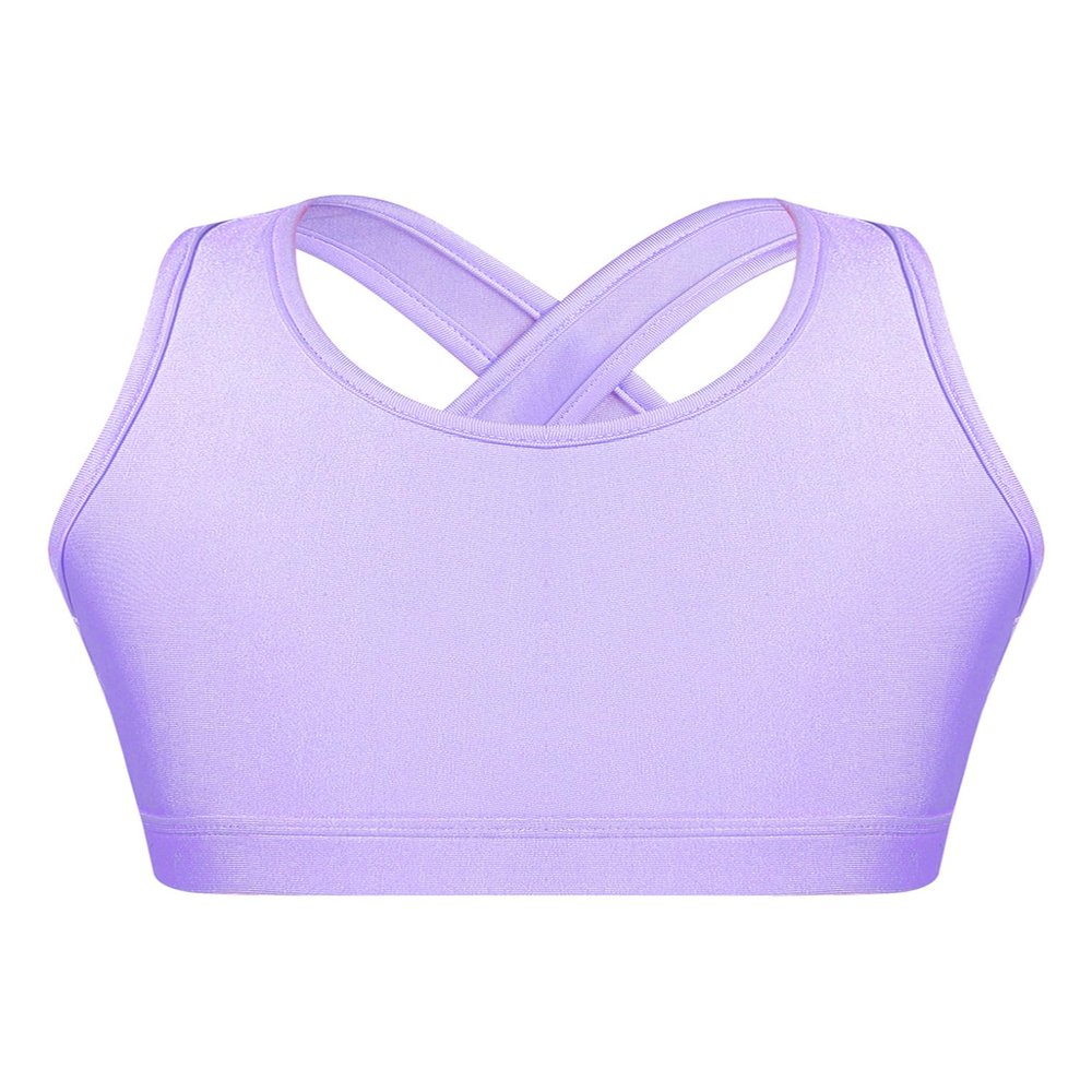 Kaerm Kids Girls Criss Cross Athletic Racerback Crop Top Hip Hop Jazz Dance Keyhole Vest Cycling Bra Purple 16