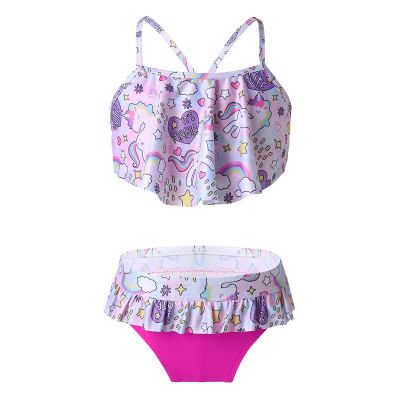 Kaerm Kids Girls Criss Cross Ruffled Tankini Bikini Set Swimwear Cute Cartoon Top with Boyshorts Swimsuit Colorful 2T