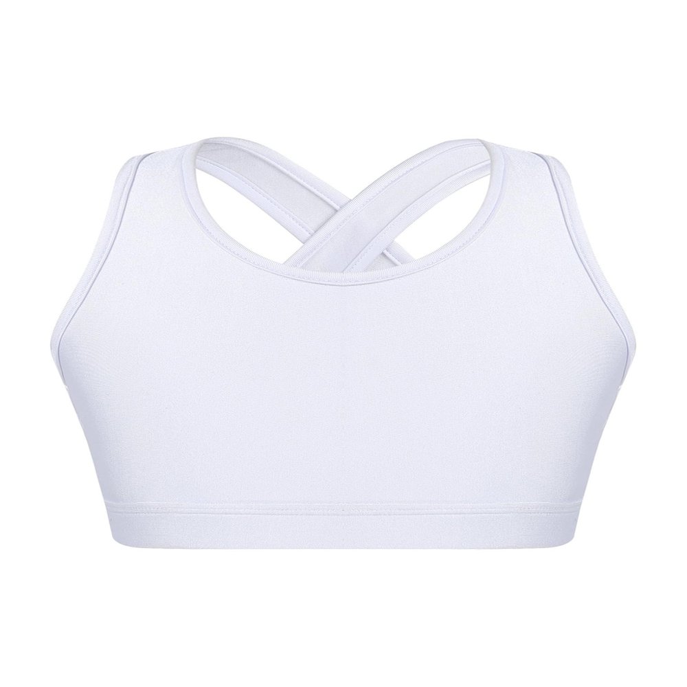 Kaerm Kids Girls Criss Cross Athletic Racerback Crop Top Hip Hop Jazz Dance Keyhole Vest Cycling Bra White 4