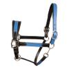 Exion Leather Soft Padded Blue Halter and Leather Lead with Chain Combo | Adjustable Padded Leather Halter with Snap | Padded Crownpiece | Black/Havana Brown Leather | Horse/Cob/Warmblood/Pony view 2