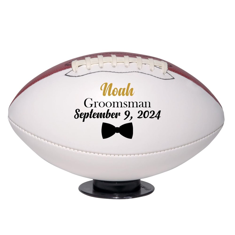 Ballstars Custom Groomsmen and Best Man Football Mid-Size 9 Inch with Base | Official Size 3 | for Wedding, Bridal Party, Bachelor