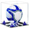 Better Display Cases Acrylic Display Case for Collectibles, Full Size Soccer Ball Display Case,Navy Blue Risers & Mirror Base, Handcrafted Showcase Box.DIM;9.75" L x 9.75" W x 9.75" H. (B02/A027) view 1