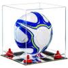 Better Display Cases Acrylic Display Case for Collectibles, Full Size Soccer Ball Display Case,Red Risers & Mirror Base, Handcrafted Showcase Box.DIM;9.75" L x 9.75" W x 9.75" H. (B02/A027) view 1