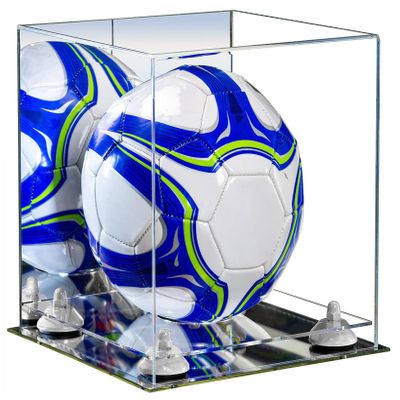Better Display Cases Acrylic Display Case for Collectibles, Full Size Soccer Ball Display Case,White Risers & Mirror Base, Handcrafted Showcase Box.DIM;9.75" L x 9.75" W x 9.75" H. (B02/A027)