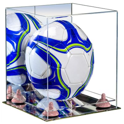 Better Display Cases Acrylic Display Case for Collectibles, Full Size Soccer Ball Display Case,Pink Risers & Mirror Base, Handcrafted Showcase Box.DIM;9.75" L x 9.75" W x 9.75" H. (B02/A027)