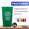 Custom Plastic Stadium Cups 32 oz. Set of 50, Personalized Bulk Pack - Perfect for Summer, Sporting Events, Birthdays, Picnic, Beach, Parties - Kelly Green view 2