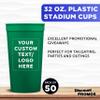 Custom Plastic Stadium Cups 32 oz. Set of 50, Personalized Bulk Pack - Perfect for Summer, Sporting Events, Birthdays, Picnic, Beach, Parties - Kelly Green view 3