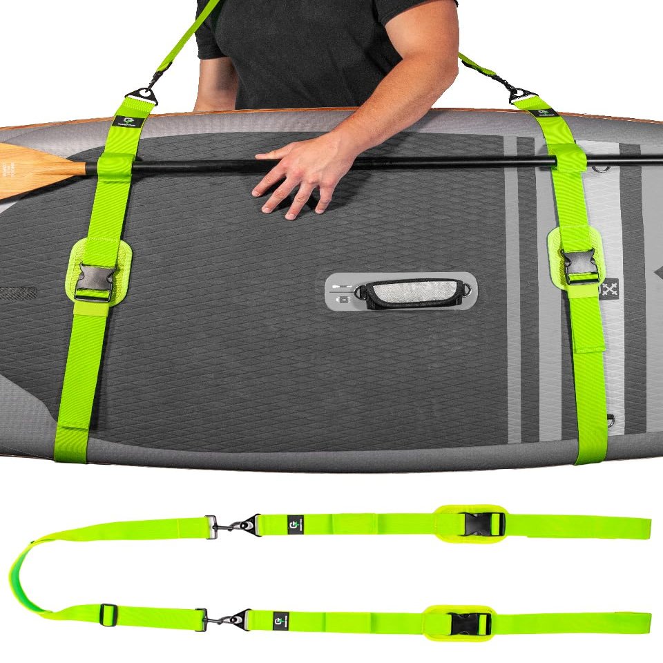 Gradient Fitness SUP & Kayak Carry Strap Hands-Free Paddle Board, Surfboard & Kayak Carrier with Padded Shoulder Sling Adjustable Paddleboard Accessory for Men & Women (Green)