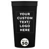 Custom Plastic Stadium Cups 32 oz. Set of 50, Personalized Bulk Pack - Perfect for Summer, Sporting Events, Birthdays, Picnic, Beach, Parties - Black