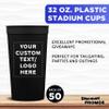 Custom Plastic Stadium Cups 32 oz. Set of 50, Personalized Bulk Pack - Perfect for Summer, Sporting Events, Birthdays, Picnic, Beach, Parties - Black view 3