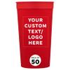 Custom Plastic Stadium Cups 32 oz. Set of 50, Personalized Bulk Pack - Perfect for Summer, Sporting Events, Birthdays, Picnic, Beach, Parties - Red