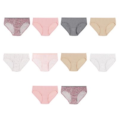 Hanes Girls And Toddler Underwear, Cotton Knit Tagless Brief, Hipster, Bikini Panties, Multipack (Colors May Vary), Hipster - Assorted 2 - 10 Pack, 10 US