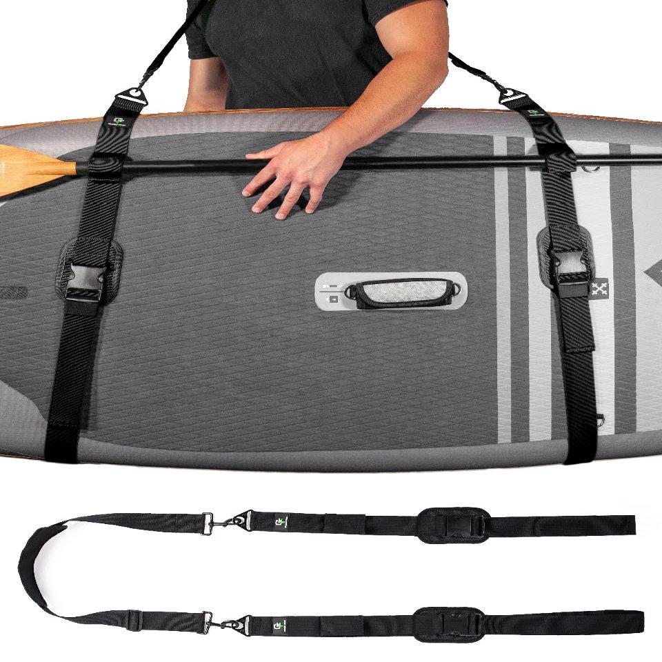 Gradient Fitness SUP & Kayak Carry Strap  Hands-Free Paddle Board, Surfboard & Kayak Carrier with Padded Shoulder Sling  Adjustable Paddleboard Accessory for Men & Women (Black)