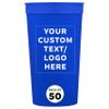 Custom Plastic Stadium Cups 32 oz. Set of 50, Personalized Bulk Pack - Perfect for Summer, Sporting Events, Birthdays, Picnic, Beach, Parties - Blue view 1