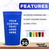 Custom Plastic Stadium Cups 32 oz. Set of 50, Personalized Bulk Pack - Perfect for Summer, Sporting Events, Birthdays, Picnic, Beach, Parties - Blue view 2