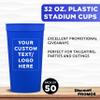 Custom Plastic Stadium Cups 32 oz. Set of 50, Personalized Bulk Pack - Perfect for Summer, Sporting Events, Birthdays, Picnic, Beach, Parties - Blue view 3