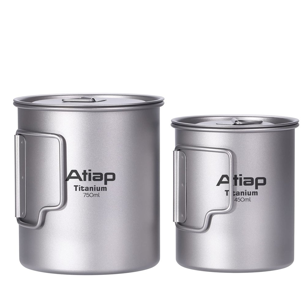ATiAP Titanium Cup Ultralight coffee cup with wooden Handle For Outdoor Camping Hiking Backpacking(750ml & 450ml)