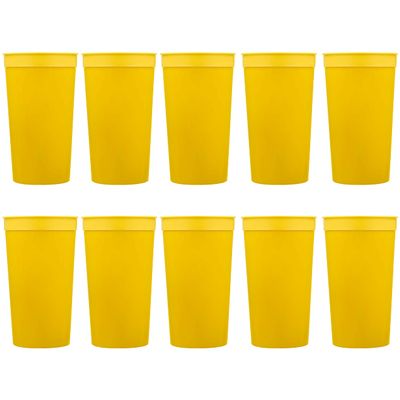 DISCOUNT PROMOS Plastic Stadium Cups 32 oz. Set of 10, Bulk Pack - Perfect for Summer, Sporting Events, Birthdays, Picnic, Beach, Parties - Yellow