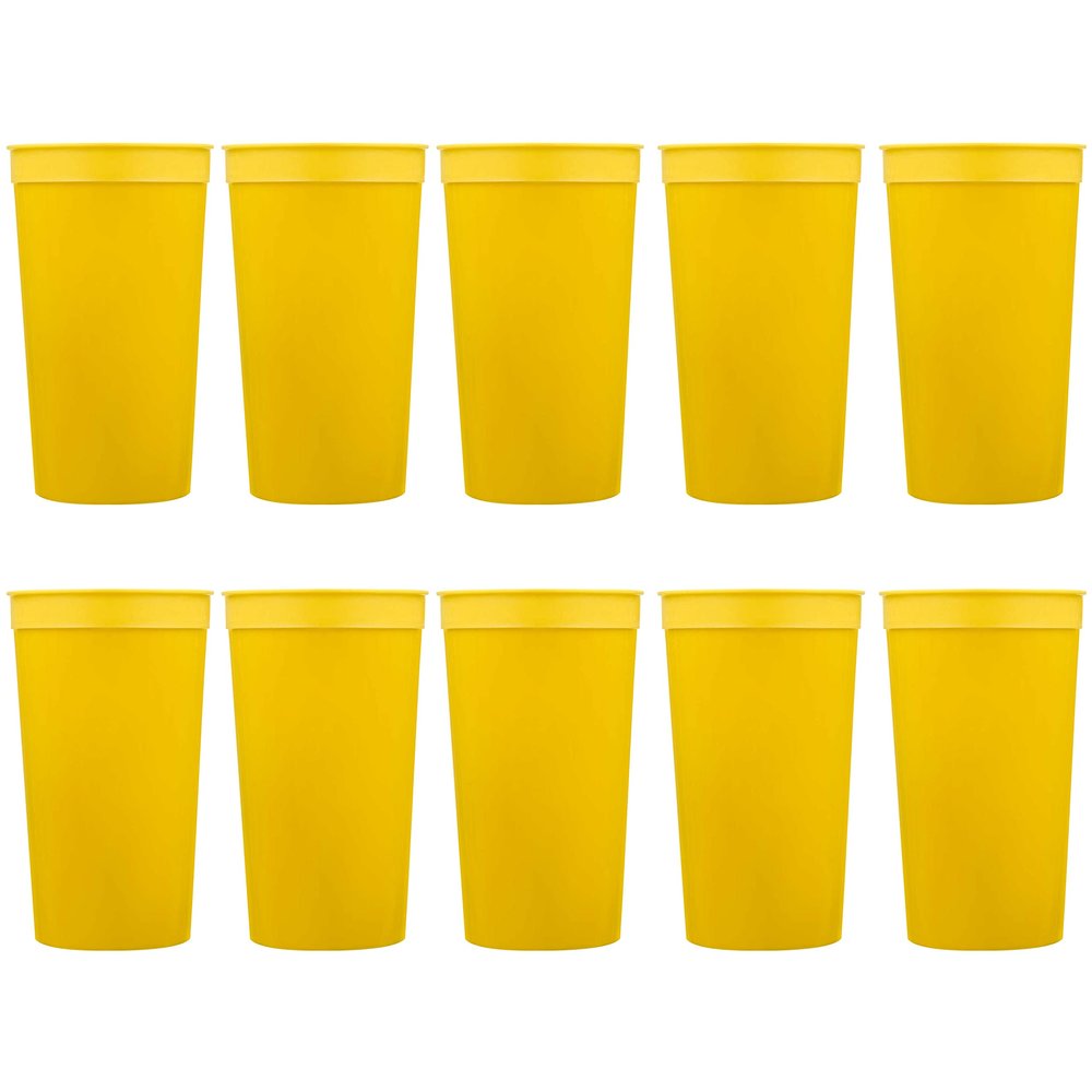 DISCOUNT PROMOS Plastic Stadium Cups 32 oz. Set of 10, Bulk Pack - Perfect for Summer, Sporting Events, Birthdays, Picnic, Beach, Parties - Yellow