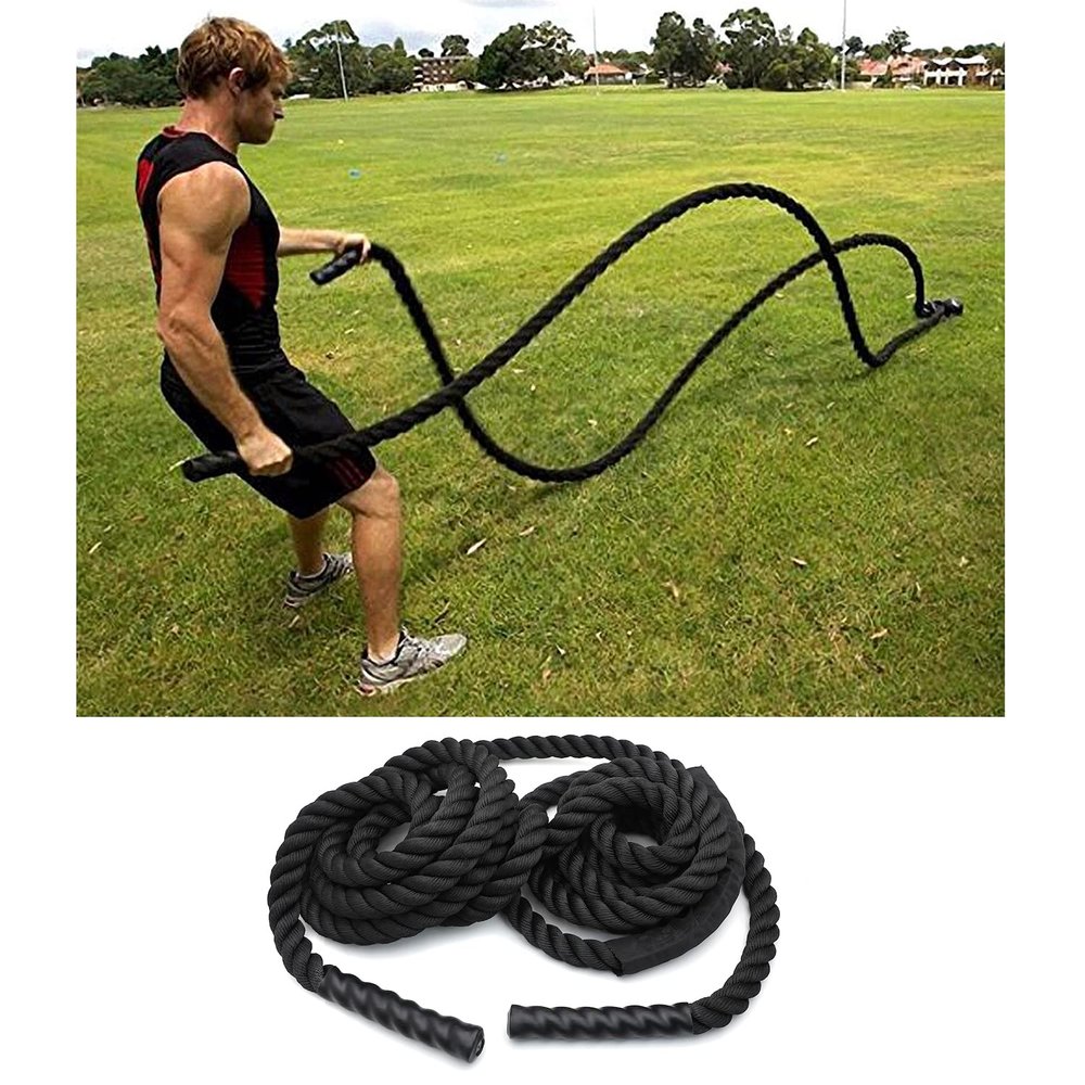 XKH- Full Body Workout Battle Rope 1.5"/30ft Training Sports Exercise Strength Cardio Fitness Outdoors [P/N: ET-HOME005-BK]