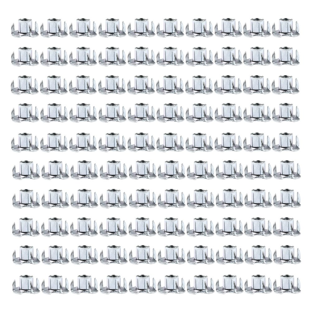 Atomik Zinc 3/8 inch 4-Prong T-Nuts 100 Pack Affordable Durable Steel Hardware for Rock Climbing Holds on Indoor and Outdoor Walls