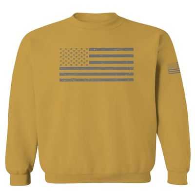 0176. Gray America USA American United States Vintage Flag Patriotic Style Men's Crewneck Sweatshirt (Gold X-Large)