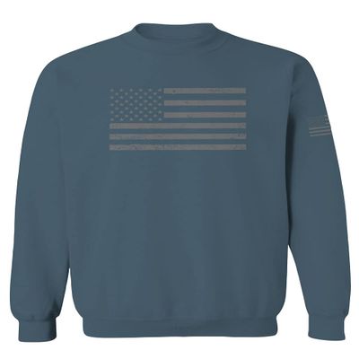 0176. Gray America USA American United States Vintage Flag Patriotic Style Men's Crewneck Sweatshirt (Indigo Blue Medium)