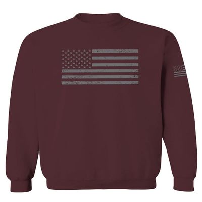 0176. Gray America USA American United States Vintage Flag Patriotic Style Men's Crewneck Sweatshirt (Maroon Small)