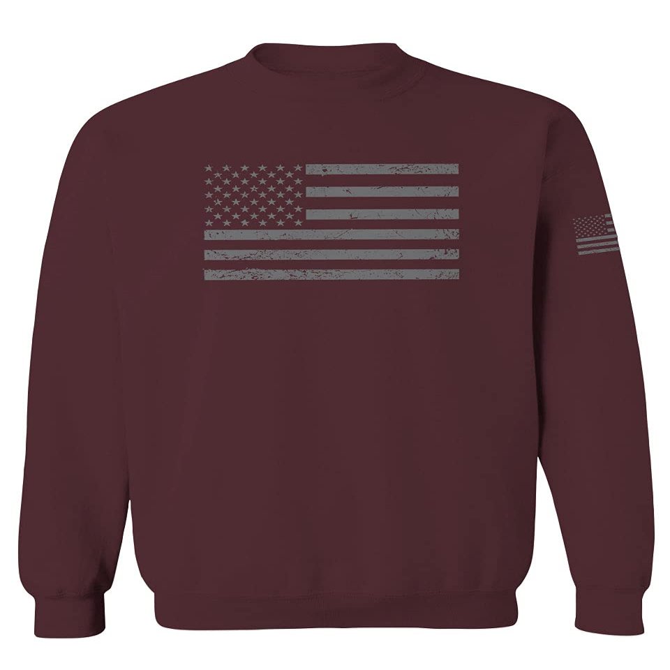 0176. Gray America USA American United States Vintage Flag Patriotic Style Men's Crewneck Sweatshirt (Maroon Small)