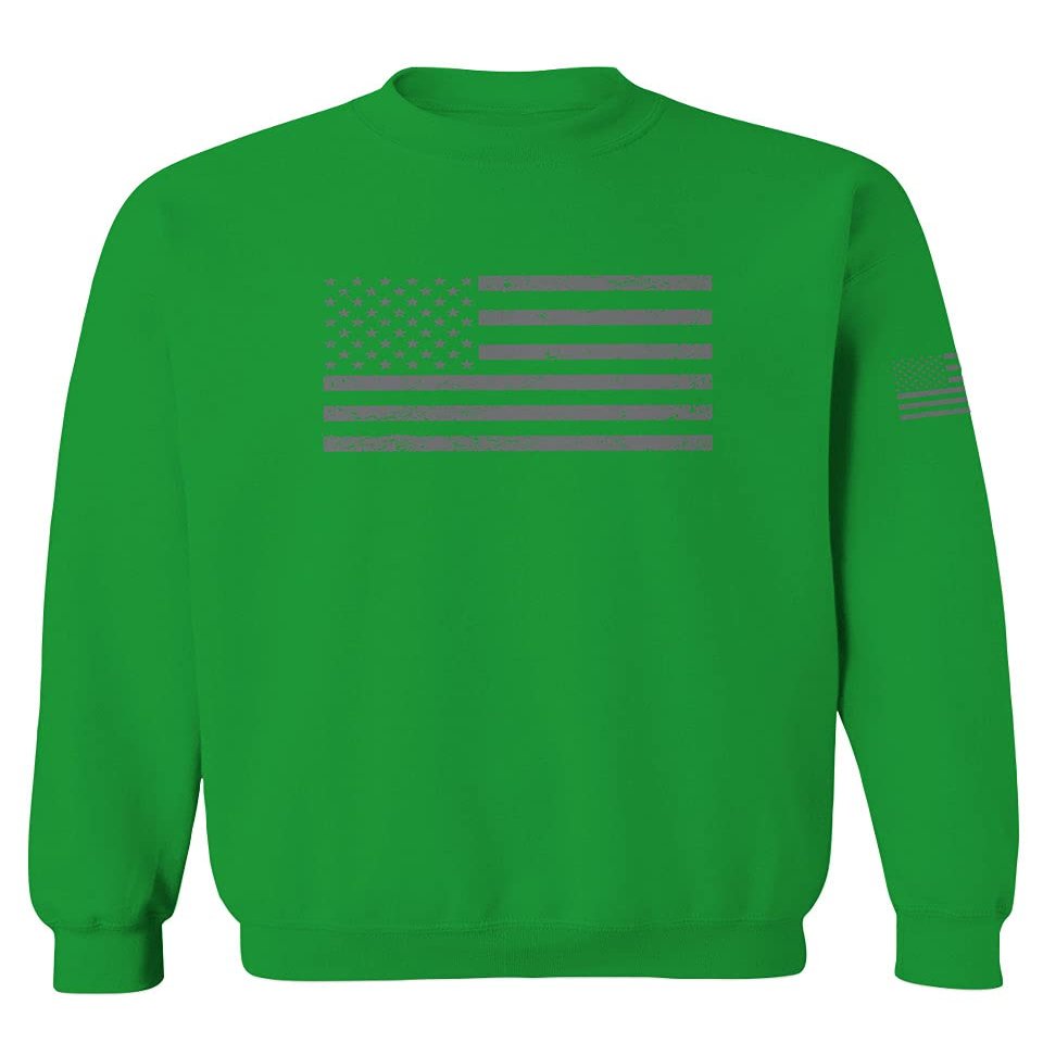 0176. Gray America USA American United States Vintage Flag Patriotic Style Men's Crewneck Sweatshirt (Irish Green Large)