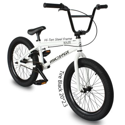 MICARGI Maze Freestyle BMX Bike, Entry and Intermediate Rider, 20-inch Wheels, Hi-Ten Steel Frame, U Brake 3-Piece Crank Micro Drive 25x 9T BMX Gearing (Maze - White)