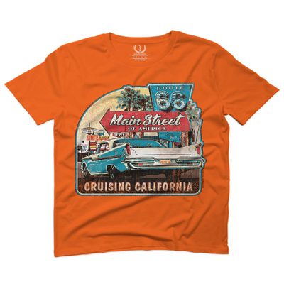 0270. Vintage Retro Route 66 California Republic car Cool cali car for Men T Shirt (Orange 2X-Large)