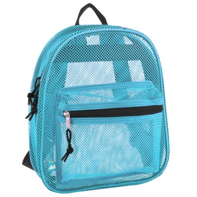 Mini Mesh Backpack for Women, Men, Beach Toys, Pool, and Swimming Gear; Mini Transparent Backpacks with Padded Straps (Aqua)