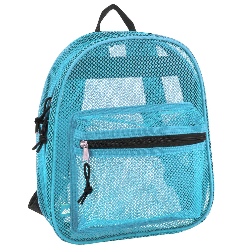 Mini Mesh Backpack for Women, Men, Beach Toys, Pool, and Swimming Gear; Mini Transparent Backpacks with Padded Straps (Aqua)