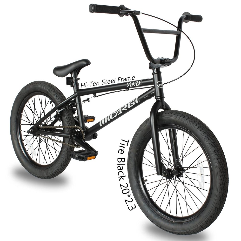 MICARGI Maze Freestyle BMX Bike, Entry and Intermediate Rider, 20-inch Wheels, Hi-Ten Steel Frame, U Brake 3-Piece Crank Micro Drive 25x 9T BMX Gearing (Maze - Matte Black)