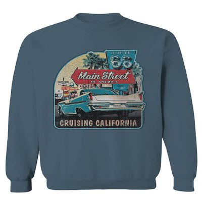 0270. Vintage Retro Route 66 California Republic car Cool cali car Men's Crewneck Sweatshirt (Indigo Blue Large)