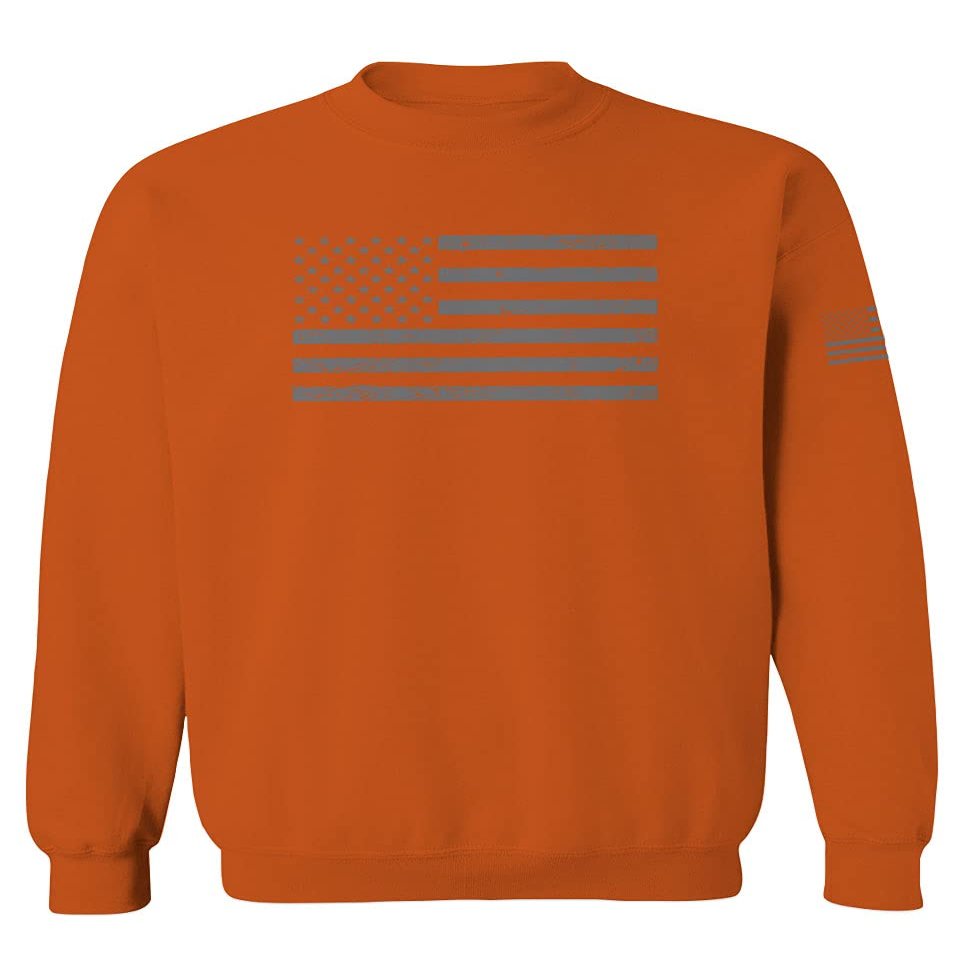 0176. Gray America USA American United States Vintage Flag Patriotic Style Men's Crewneck Sweatshirt (Orange Large)