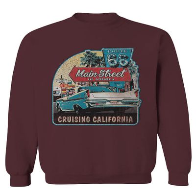 0270. Vintage Retro Route 66 California Republic car Cool cali car Men's Crewneck Sweatshirt (Maroon Small)