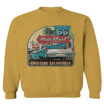 0270. Vintage Retro Route 66 California Republic car Cool cali car Men's Crewneck Sweatshirt (Gold Large)