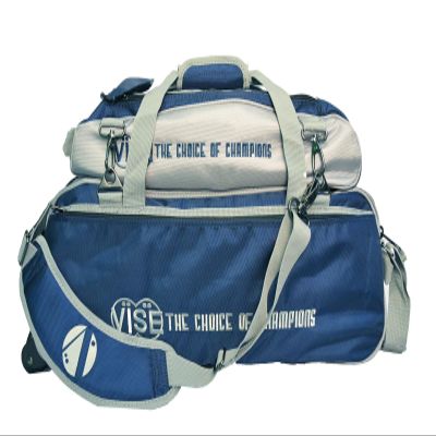 Vise Three Ball Tote Roller Bowling Bag with Shoe Pouch Navy Silver