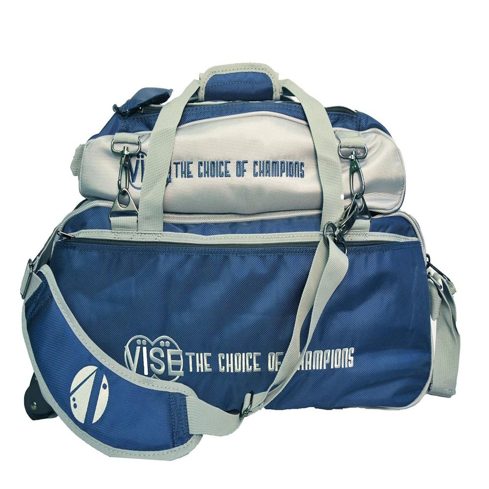 Vise Three Ball Tote Roller Bowling Bag with Shoe Pouch Navy Silver
