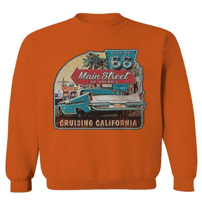 0270. Vintage Retro Route 66 California Republic car Cool cali car Men's Crewneck Sweatshirt (Orange Medium)