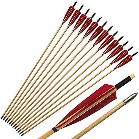 UUPA 12Pcs 33'' Wooden Arrows Hunting Arrow Traditional Handmade Turkeys Feather Arrows for Archery Recurve Bow Longbow Archery Hunting