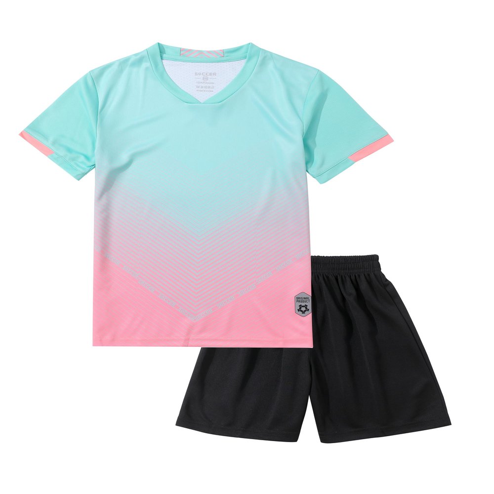 Hiheart Boys Quick Dry Short Sleeve T-Shirt and Mesh Shorts Soccer Set Pink 5-6