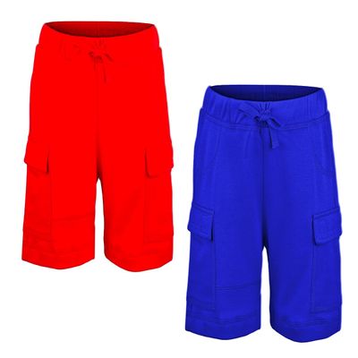 2 Pack Kidsy Boys Casual Beach Cargo Shorts Soft Cotton, Pull-On/Drawstring Closure, Two Pockets Crimson/Cobalt, 2