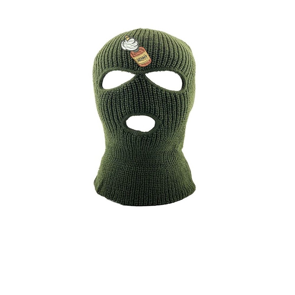 ALLNTRENDS Adult Three Hole Mask Henny Embroidered Face Cover Warm Cold Winter Hat (one Size, Olive)