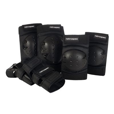Retrospec Knee Pads, Elbow Pads & Wrist Guards for Men, Women & Kids - Protective Gear for Skateboarding, Roller Skate, Rollerblade, BMX & Scooter - Multi Sport Pad Set - Black - Adult (15+)