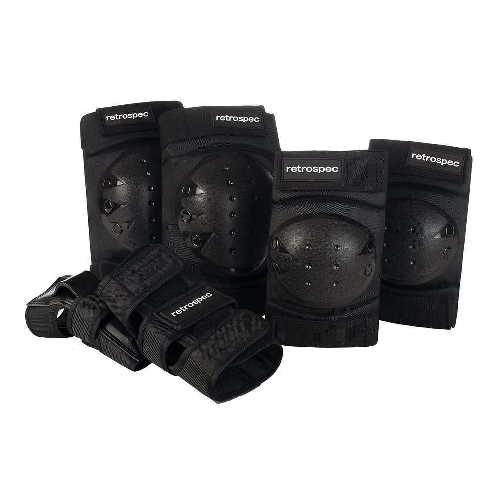 Retrospec Knee Pads, Elbow Pads & Wrist Guards for Men, Women & Kids - Protective Gear for Skateboarding, Roller Skate, Rollerblade, BMX & Scooter - Multi Sport Pad Set - Black - Adult (15+)