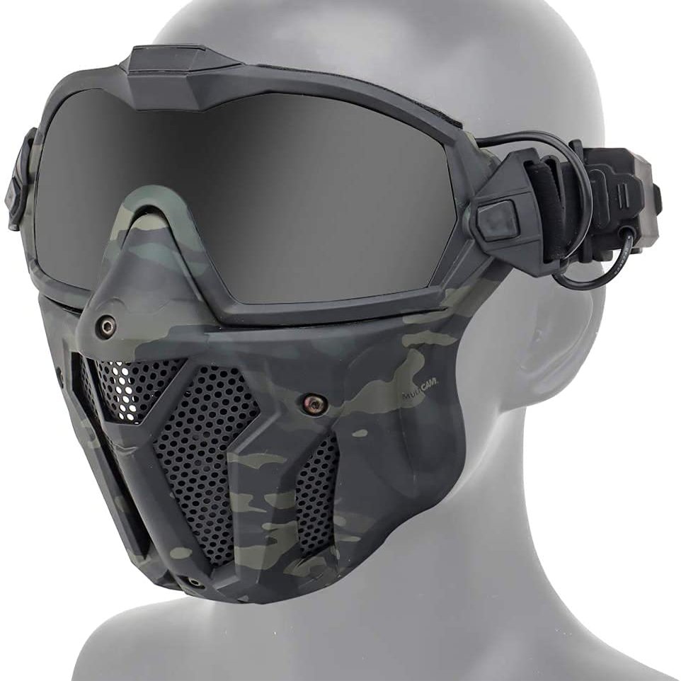 Airsoft Full Protective Mask, with Detachable Anti-Fog GogglesMini Exhaust Fan, Used for Airsoft Paintball Hunting Games, Motorcycles, Etc