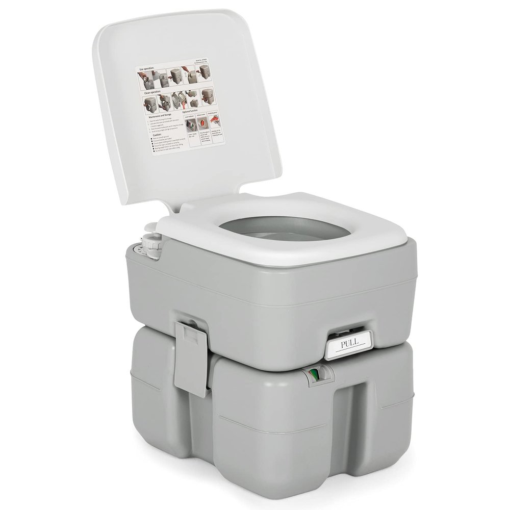 ReunionG Split Portable Toilet w/ 5.3 Gal Water Tank, RV Toilet, Sealing and Smell-proof Design, 3-Piston Pump Flush, Outdoor Flush Toilet for Camping, Hiking, Boating, Hospital, travel
